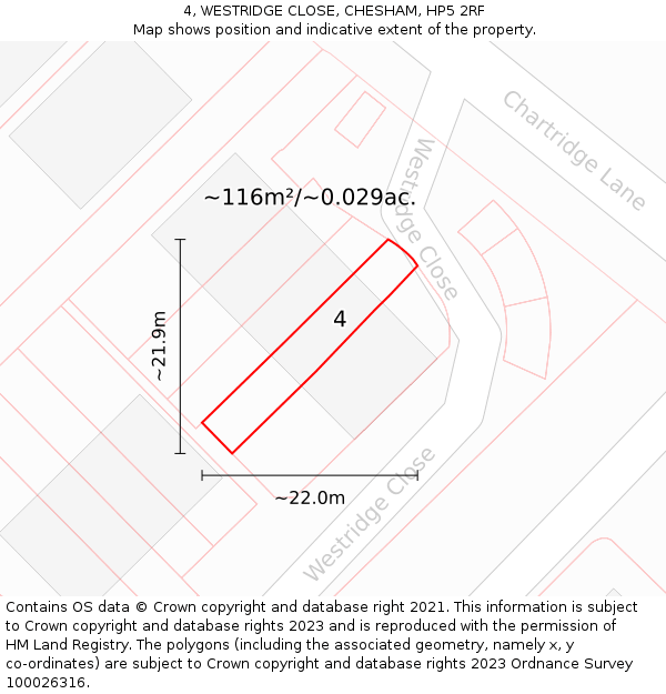 4, WESTRIDGE CLOSE, CHESHAM, HP5 2RF: Plot and title map