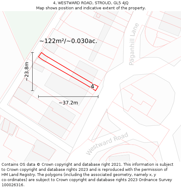 4, WESTWARD ROAD, STROUD, GL5 4JQ: Plot and title map