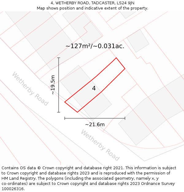 4, WETHERBY ROAD, TADCASTER, LS24 9JN: Plot and title map