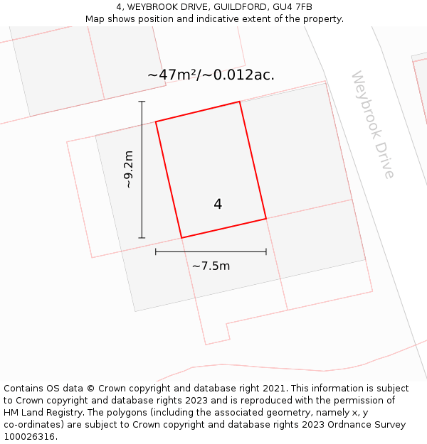 4, WEYBROOK DRIVE, GUILDFORD, GU4 7FB: Plot and title map