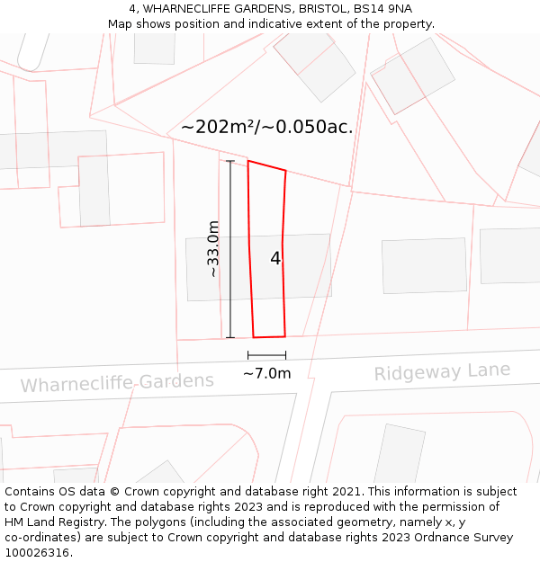 4, WHARNECLIFFE GARDENS, BRISTOL, BS14 9NA: Plot and title map