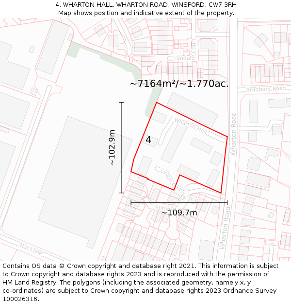 4, WHARTON HALL, WHARTON ROAD, WINSFORD, CW7 3RH: Plot and title map
