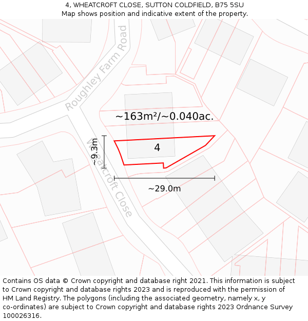 4, WHEATCROFT CLOSE, SUTTON COLDFIELD, B75 5SU: Plot and title map