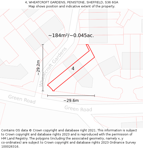 4, WHEATCROFT GARDENS, PENISTONE, SHEFFIELD, S36 6GA: Plot and title map