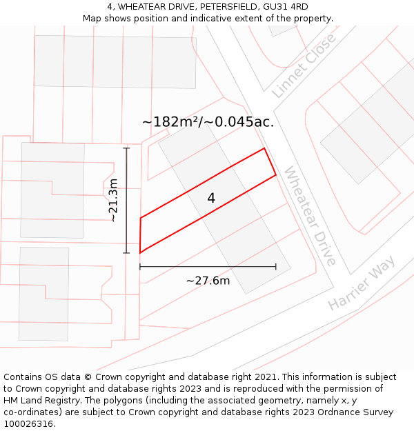 4, WHEATEAR DRIVE, PETERSFIELD, GU31 4RD: Plot and title map