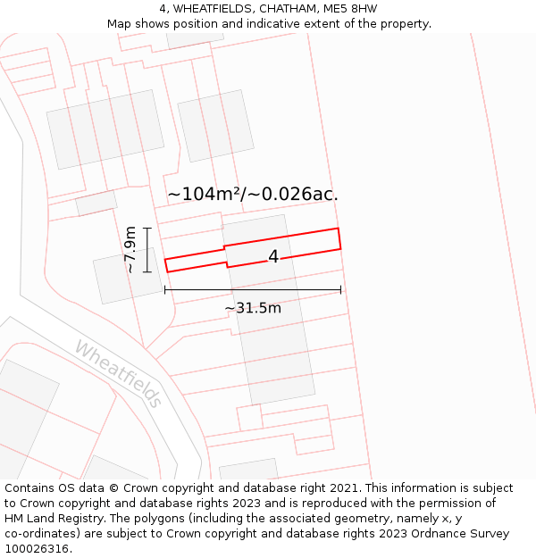 4, WHEATFIELDS, CHATHAM, ME5 8HW: Plot and title map