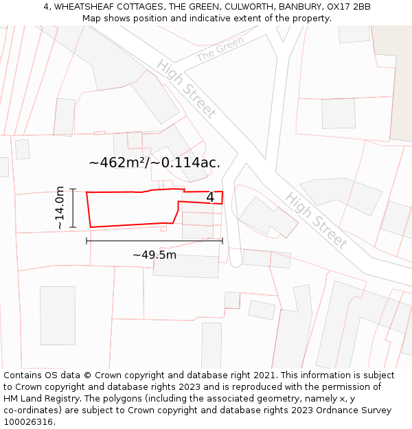 4, WHEATSHEAF COTTAGES, THE GREEN, CULWORTH, BANBURY, OX17 2BB: Plot and title map