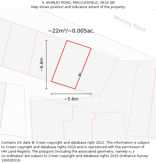 4, WHIRLEY ROAD, MACCLESFIELD, SK10 3JR: Plot and title map