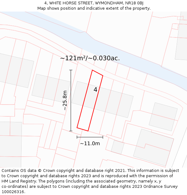 4, WHITE HORSE STREET, WYMONDHAM, NR18 0BJ: Plot and title map