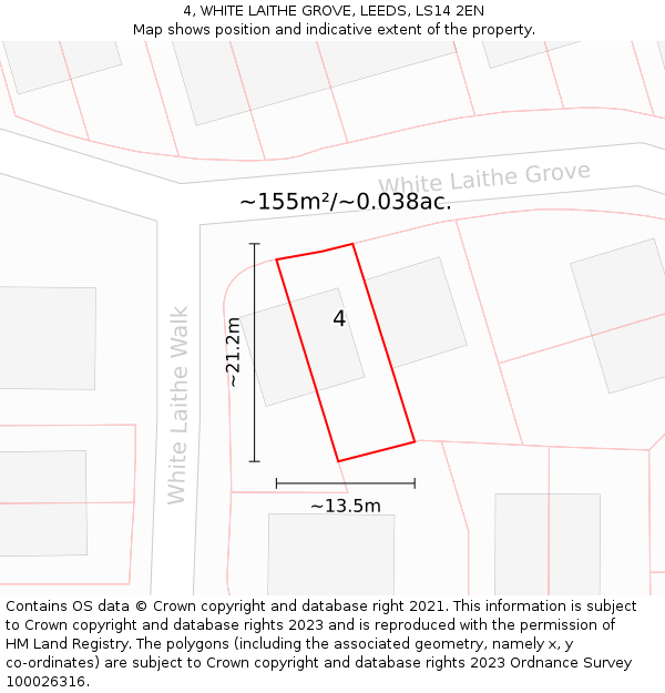 4, WHITE LAITHE GROVE, LEEDS, LS14 2EN: Plot and title map