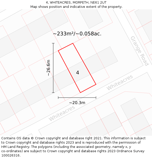 4, WHITEACRES, MORPETH, NE61 2UT: Plot and title map