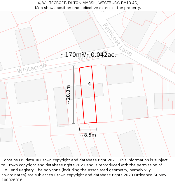 4, WHITECROFT, DILTON MARSH, WESTBURY, BA13 4DJ: Plot and title map