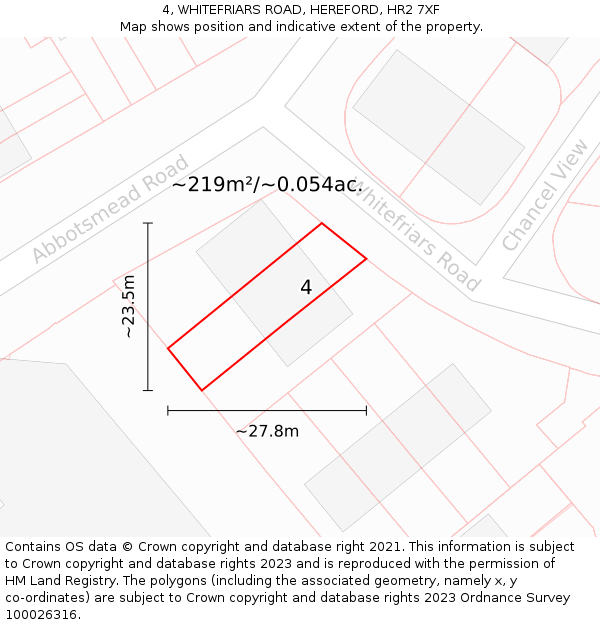 4, WHITEFRIARS ROAD, HEREFORD, HR2 7XF: Plot and title map