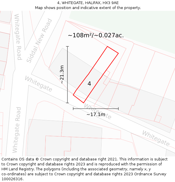4, WHITEGATE, HALIFAX, HX3 9AE: Plot and title map