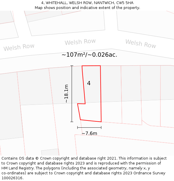 4, WHITEHALL, WELSH ROW, NANTWICH, CW5 5HA: Plot and title map