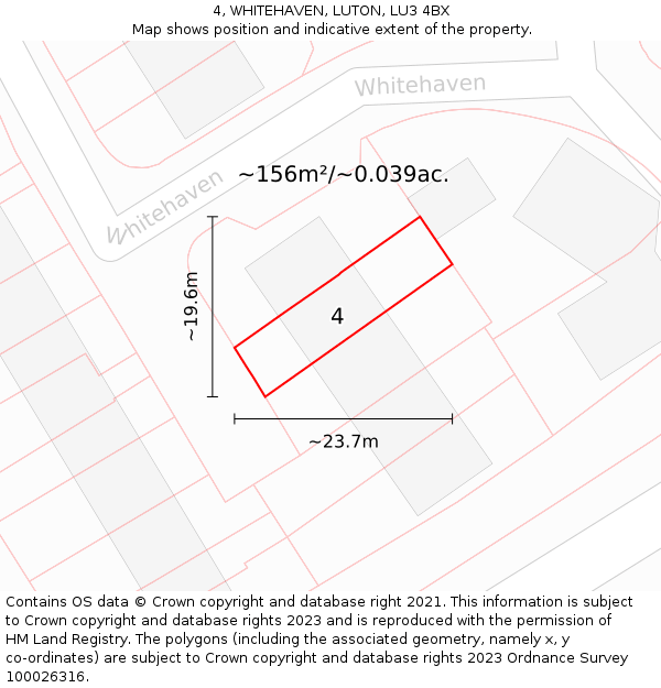 4, WHITEHAVEN, LUTON, LU3 4BX: Plot and title map