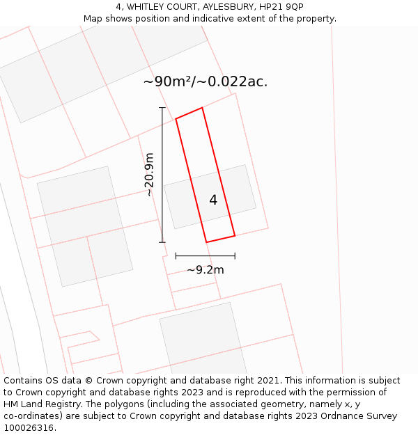 4, WHITLEY COURT, AYLESBURY, HP21 9QP: Plot and title map
