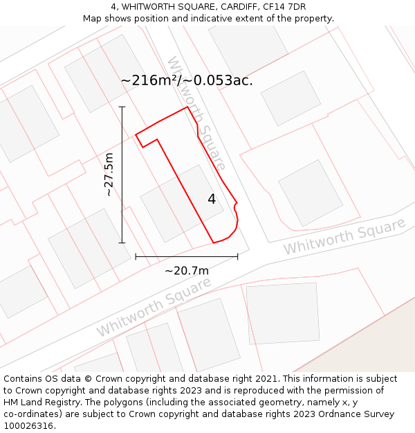 4, WHITWORTH SQUARE, CARDIFF, CF14 7DR: Plot and title map