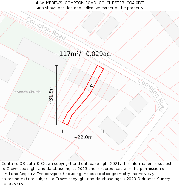 4, WHYBREWS, COMPTON ROAD, COLCHESTER, CO4 0DZ: Plot and title map