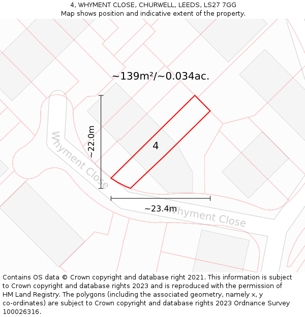 4, WHYMENT CLOSE, CHURWELL, LEEDS, LS27 7GG: Plot and title map
