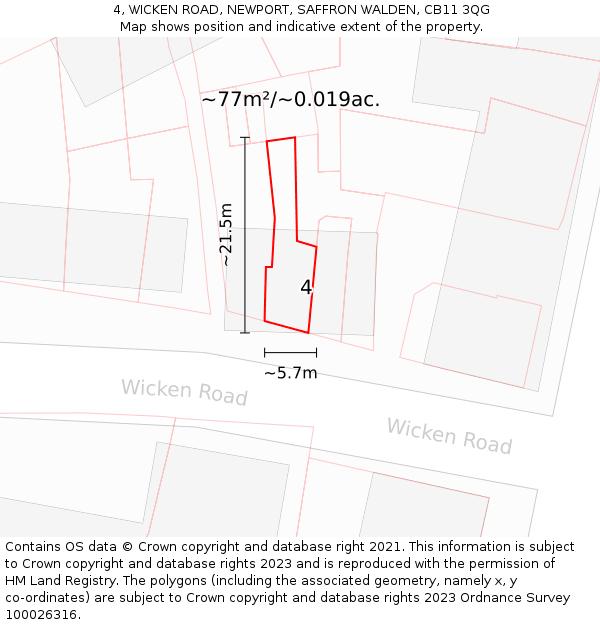 4, WICKEN ROAD, NEWPORT, SAFFRON WALDEN, CB11 3QG: Plot and title map