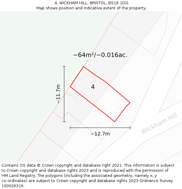 4, WICKHAM HILL, BRISTOL, BS16 1DG: Plot and title map