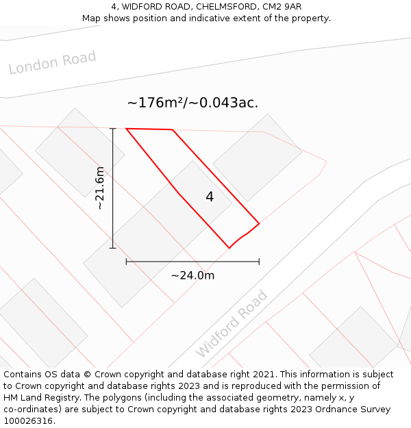 4, WIDFORD ROAD, CHELMSFORD, CM2 9AR: Plot and title map