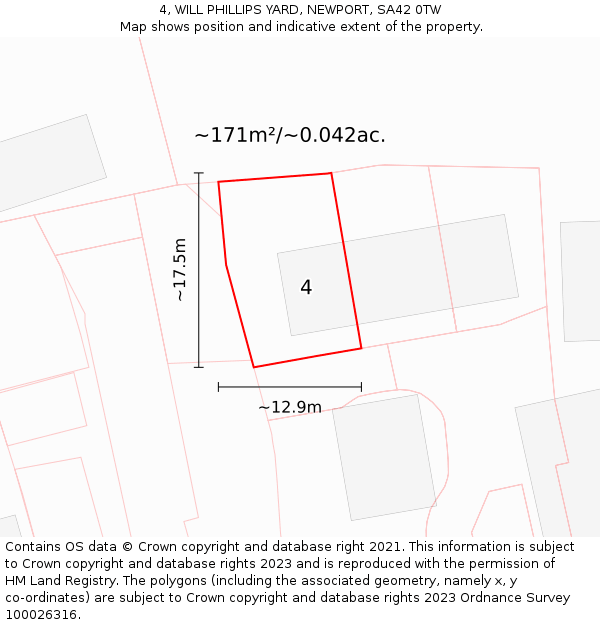 4, WILL PHILLIPS YARD, NEWPORT, SA42 0TW: Plot and title map
