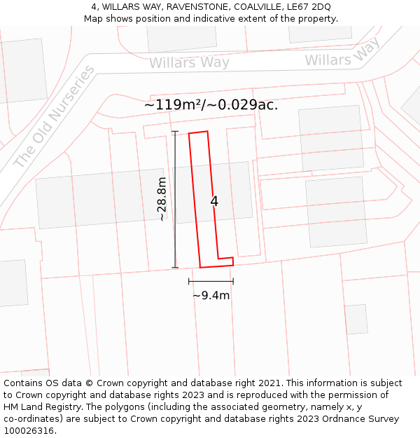 4, WILLARS WAY, RAVENSTONE, COALVILLE, LE67 2DQ: Plot and title map