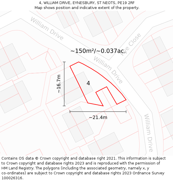 4, WILLIAM DRIVE, EYNESBURY, ST NEOTS, PE19 2RF: Plot and title map