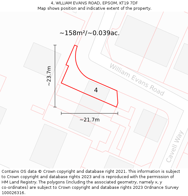 4, WILLIAM EVANS ROAD, EPSOM, KT19 7DF: Plot and title map