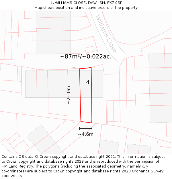 4, WILLIAMS CLOSE, DAWLISH, EX7 9SP: Plot and title map