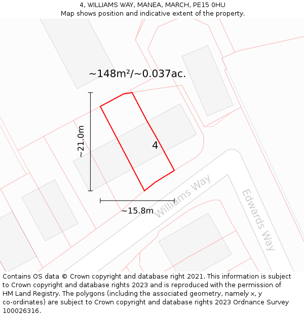 4, WILLIAMS WAY, MANEA, MARCH, PE15 0HU: Plot and title map