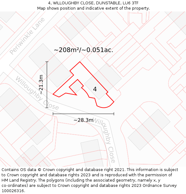 4, WILLOUGHBY CLOSE, DUNSTABLE, LU6 3TF: Plot and title map