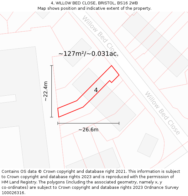 4, WILLOW BED CLOSE, BRISTOL, BS16 2WB: Plot and title map