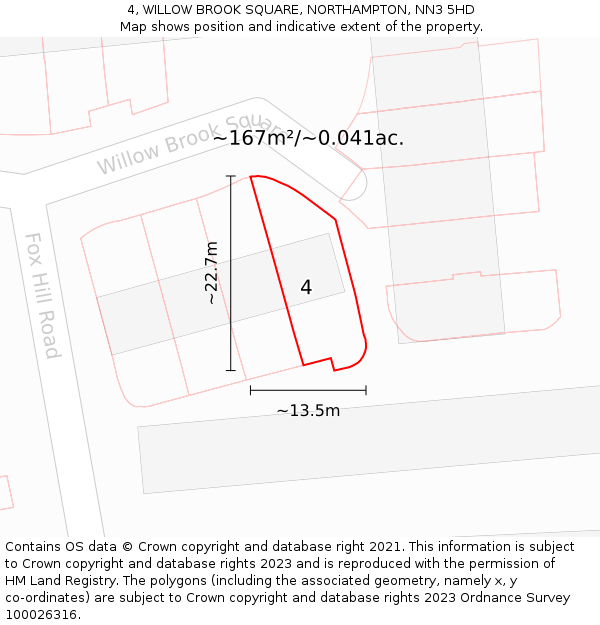 4, WILLOW BROOK SQUARE, NORTHAMPTON, NN3 5HD: Plot and title map