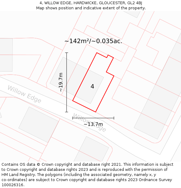 4, WILLOW EDGE, HARDWICKE, GLOUCESTER, GL2 4BJ: Plot and title map