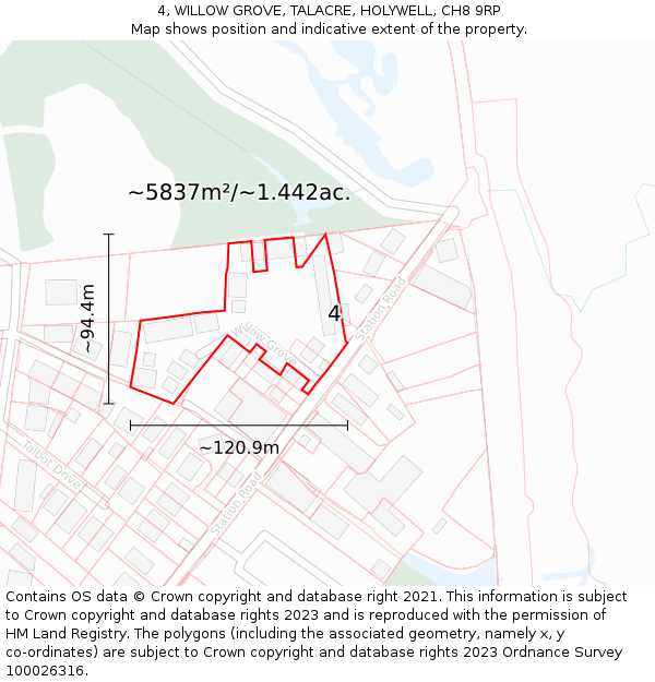 4, WILLOW GROVE, TALACRE, HOLYWELL, CH8 9RP: Plot and title map