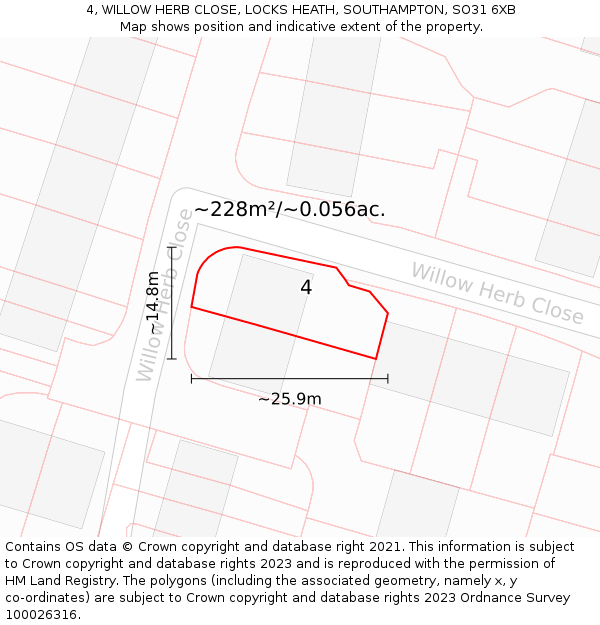 4, WILLOW HERB CLOSE, LOCKS HEATH, SOUTHAMPTON, SO31 6XB: Plot and title map