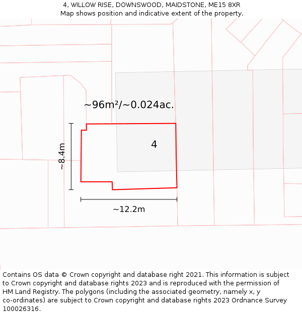 4, WILLOW RISE, DOWNSWOOD, MAIDSTONE, ME15 8XR: Plot and title map
