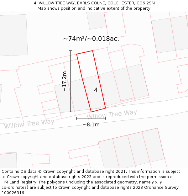 4, WILLOW TREE WAY, EARLS COLNE, COLCHESTER, CO6 2SN: Plot and title map