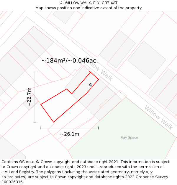 4, WILLOW WALK, ELY, CB7 4AT: Plot and title map