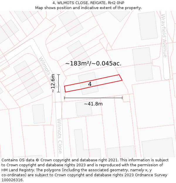 4, WILMOTS CLOSE, REIGATE, RH2 0NP: Plot and title map