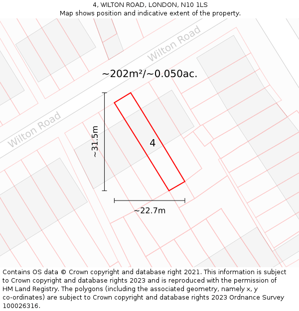 4, WILTON ROAD, LONDON, N10 1LS: Plot and title map