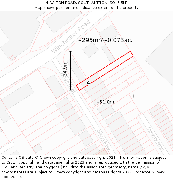 4, WILTON ROAD, SOUTHAMPTON, SO15 5LB: Plot and title map
