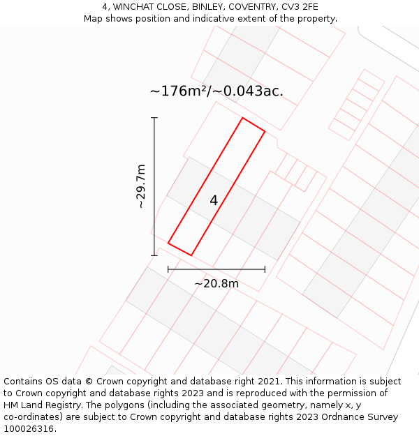 4, WINCHAT CLOSE, BINLEY, COVENTRY, CV3 2FE: Plot and title map