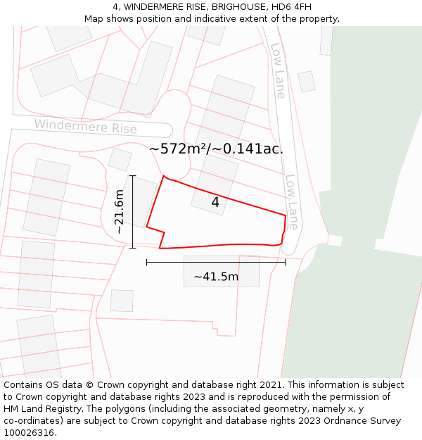 4, WINDERMERE RISE, BRIGHOUSE, HD6 4FH: Plot and title map