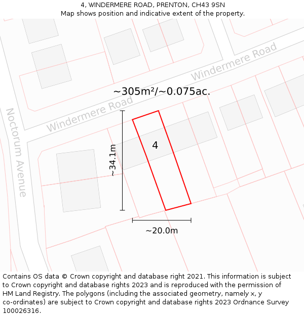 4, WINDERMERE ROAD, PRENTON, CH43 9SN: Plot and title map