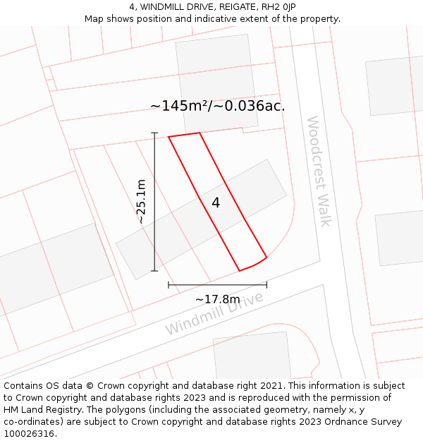 4, WINDMILL DRIVE, REIGATE, RH2 0JP: Plot and title map