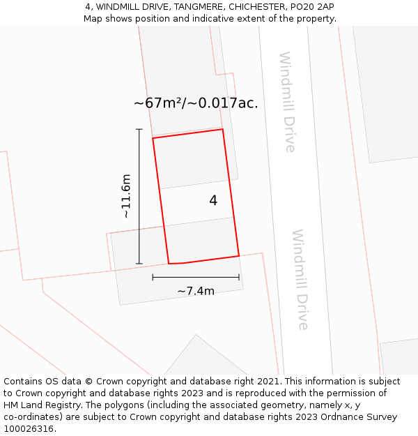 4, WINDMILL DRIVE, TANGMERE, CHICHESTER, PO20 2AP: Plot and title map